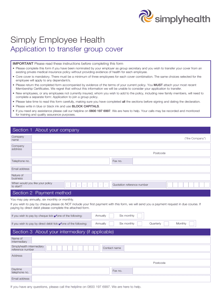 Fillable Online Simply Employee Health Simplyhealth Fax Email Print