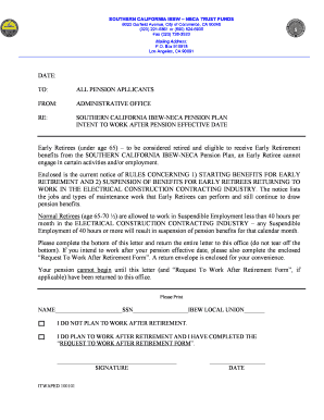 Southern California IBEW-NECA Pension Plan Intent to Work After Retirement