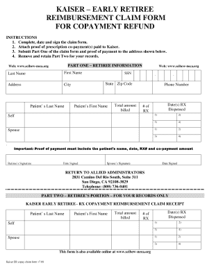 Kaiser Early Retiree Copayment Reimbursement Claim Form