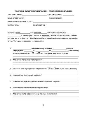 Telephone Employment Verification Form