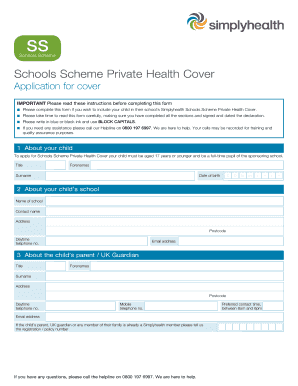 Application for cover - Simplyhealth