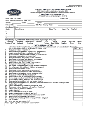 Kentucky High School Athletic Participation Form