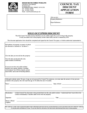 UK Council Tax Sole Occupier Discount Application
