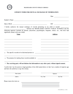 Miami-Dade County Public Schools Consent Form