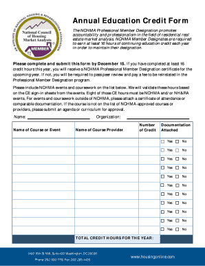 NCHMA Professional Member Designation Education Credit Form