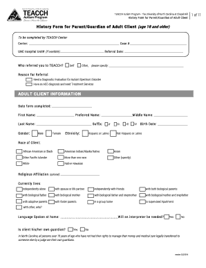 TEACCH Autism Program Adult Client History Form