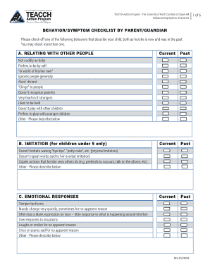 TEACCH Autism Program Behavior Checklist