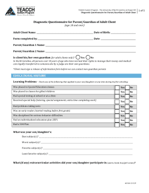 Diagnostic Questionnaire for Parent Guardian of Adult Client