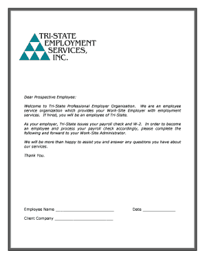 Tri-State Employee Application and Agreement