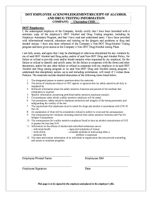 DOT Employee Alcohol and Drug Testing Acknowledgment