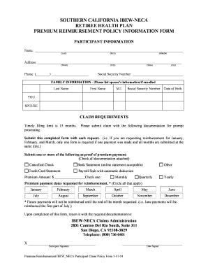 Southern California IBEW-NECA Retiree Health Plan Premium Reimbursement Form