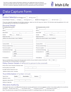 Irish Life Data Capture Form