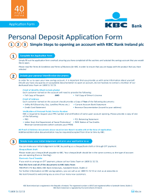KBC Bank Ireland Personal Deposit Application Form