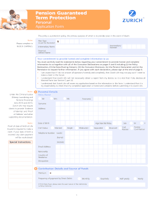 Pension Guaranteed Term Protection Application Form