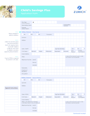 Child's Savings Plus Application Form