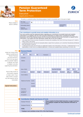 Pension Guaranteed Term Protection Executive Application Form