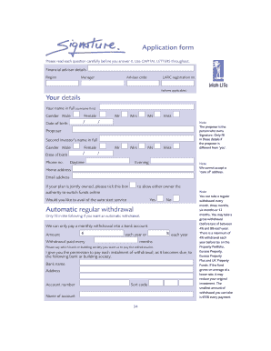 Irish Life Investment Application Form