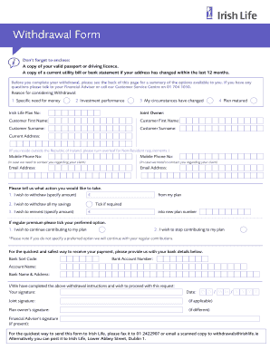 Irish Life Withdrawal Form