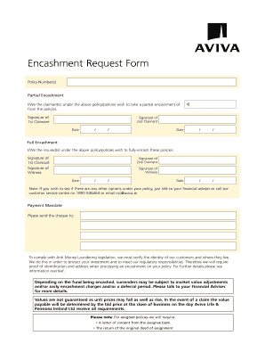 Aviva Life & Pensions Ireland Encashment Request Form