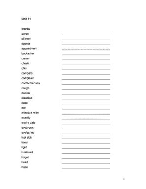 Medical Vocabulary Worksheet