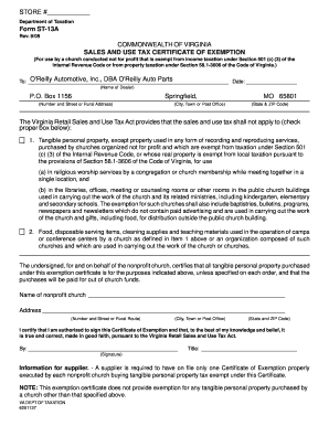 Virginia Sales and Use Tax Exemption Certificate