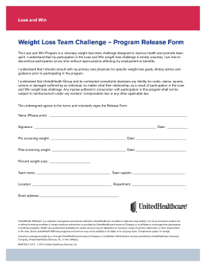 Lose and Win Weight Loss Challenge Release Form