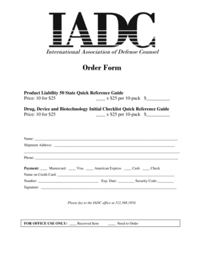 IADC Product Liability Order Form