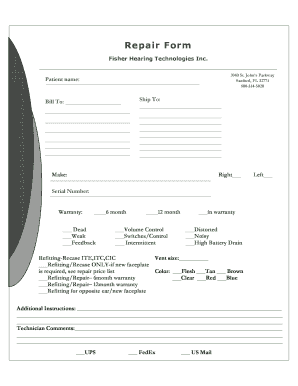 Hearing Aid Repair Form
