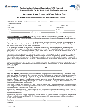Background Screen Consent and Waiver Release Form
