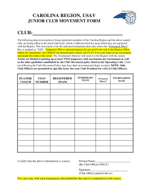 Junior Club Movement Form