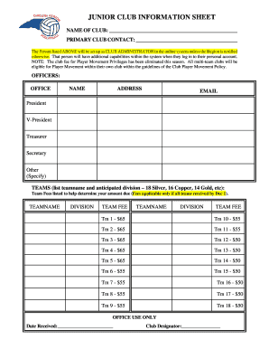 Junior Club Information Sheet