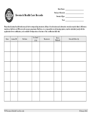 Livestock Health Care Records Form