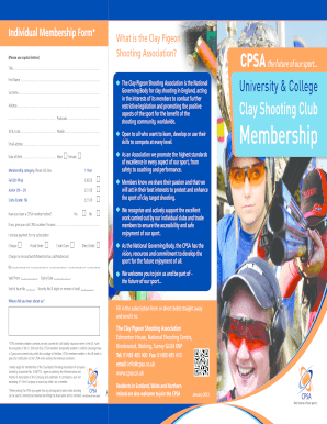 Clay Pigeon Shooting Association Membership Form