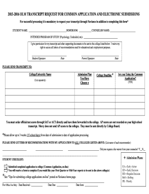 Transcript Request Form for Common Application