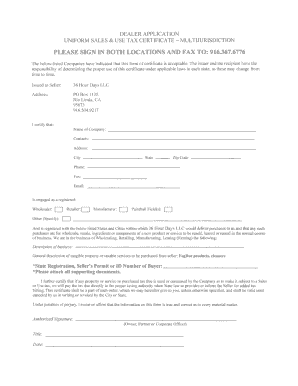 Dealer Application and Sales Tax Certificate