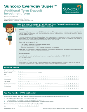 Suncorp Everyday Super Additional Term Deposit Investment Form