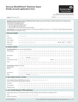 Suncorp WealthSmart Business Super Family Account Application