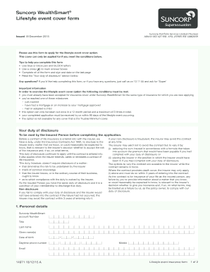 Suncorp WealthSmart Lifestyle Event Cover Form