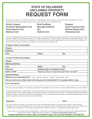 Delaware Unclaimed Property Request Form