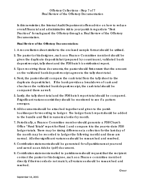 Final Review of the Offertory Documentation