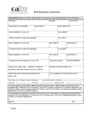 Staff Emergency Information Form