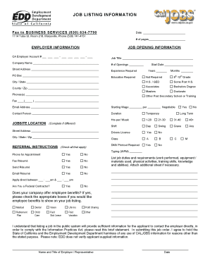 California Job Opening Information Form