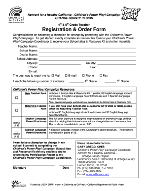 Children’s Power Play! Campaign Teacher Registration Form