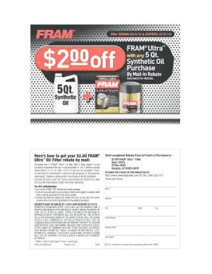 FRAM Ultra Oil Filter Rebate Form