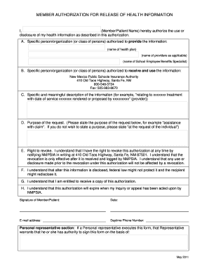 Member Authorization for Release of Health Information