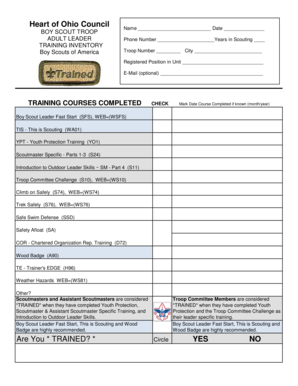 Boy Scouts of America Training Inventory Form