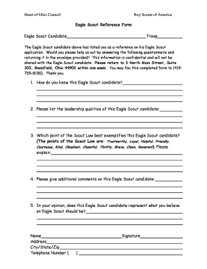 Eagle Scout Reference Form