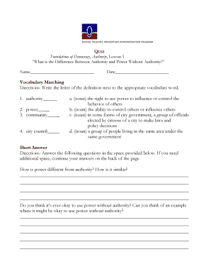 School Violence Prevention Authority and Power Quiz