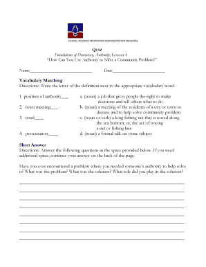 School Violence Prevention Program Quiz