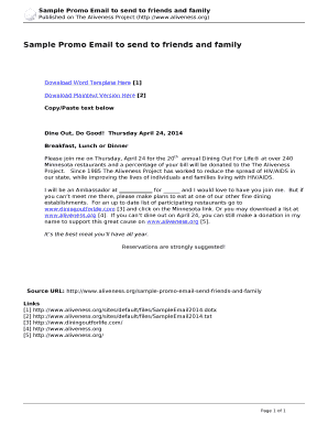 Sample Promo Email for Dining Out For Life